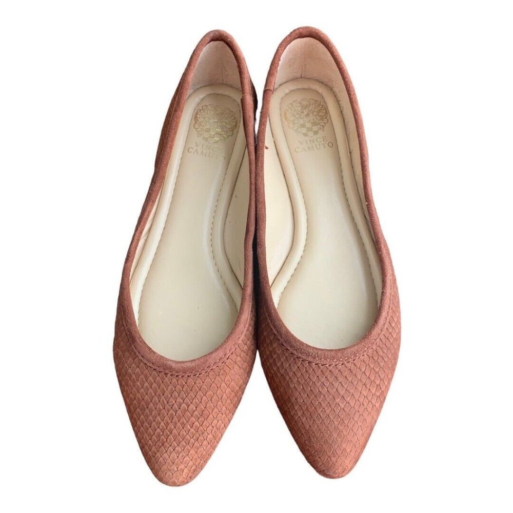 VINCE CAMUTO LEATHER FLAT 7 ½ brown/rust textured Snake-Embossed Pointed Toe 